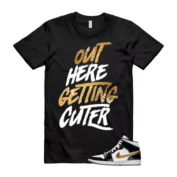 Metallic Gold Patent Black White Air 1 Mid T Shirt Match CUTER Jezsport.com