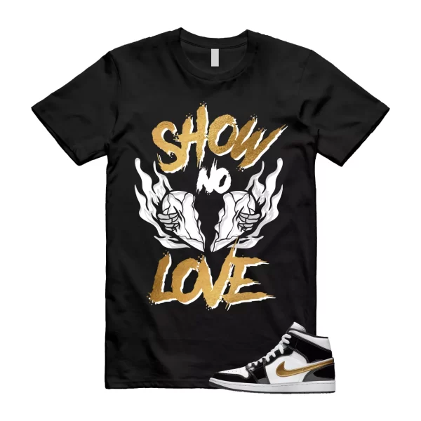 Metallic Gold Patent Black White Air 1 Mid T Shirt Match NO LOVE Jezsport.com