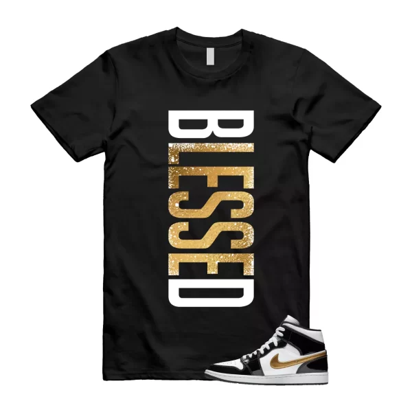 Metallic Gold Patent Black White Air 1 Mid T Shirt Match VERTBLS Jezsport.com