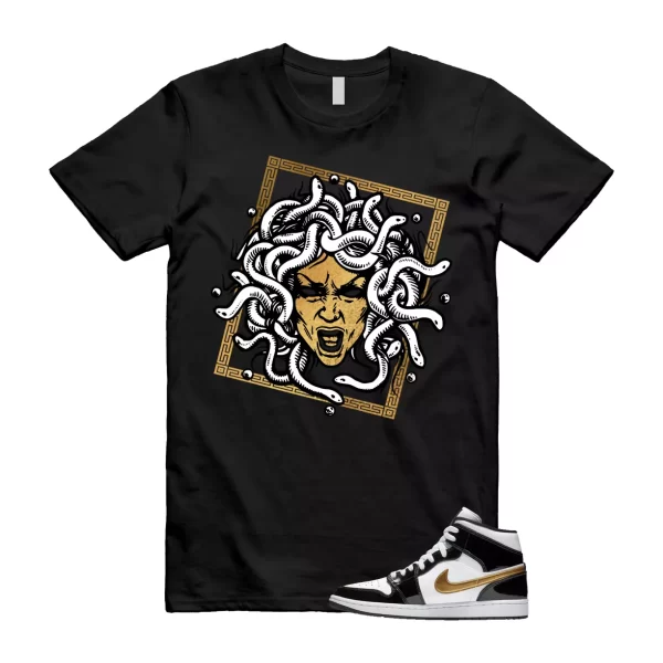 Metallic Gold Patent Black White Air 1 Mid T Shirt Match SHM Jezsport.com