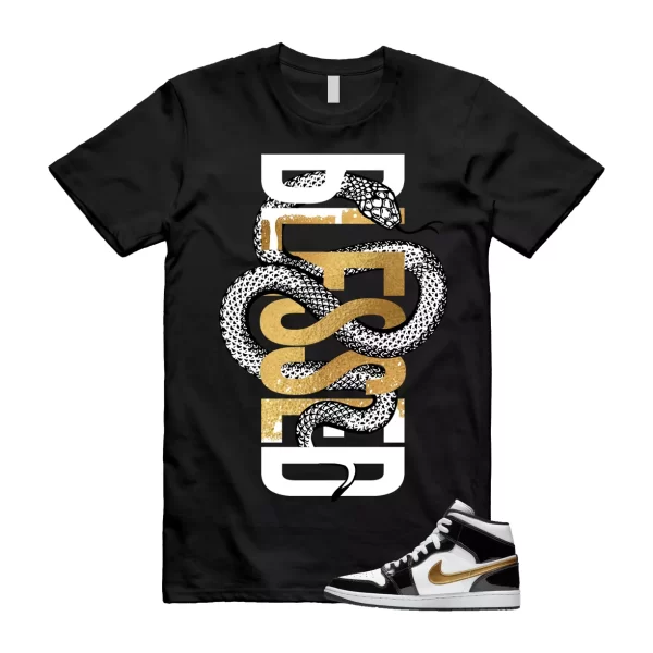 Metallic Gold Patent Black White Air 1 Mid T Shirt Match SNAKEBLS Jezsport.com