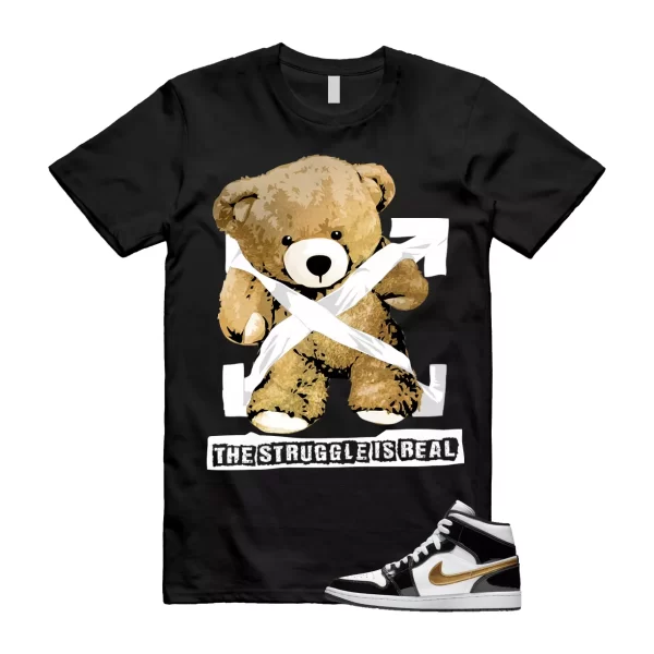 Metallic Gold Patent Black White Air 1 Mid T Shirt Match STRUG Jezsport.com