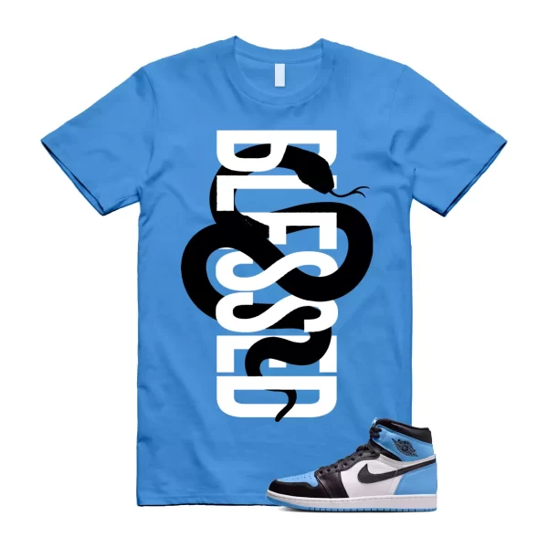 UNC University Blue Toe 1 Retro High OG Black White T Shirt Match SNAKEBLS Jezsport.com