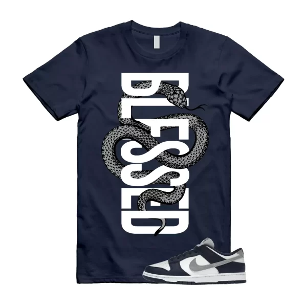 SNAKEBLS T Shirt to match N Dunk Low Midnight Navy Summit White Light Smoke Grey Jezsport.com