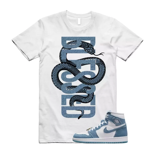 SNAKEB T Shirt to match Jordan 1 High OG Denim Worn Blue Metallic Gold Chile Red Jezsport.com