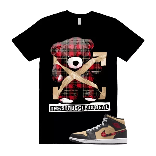 STRUG T Shirt to match Mid Tartan Tan Black Red Plaid Sesame Fire Red Jezsport.com