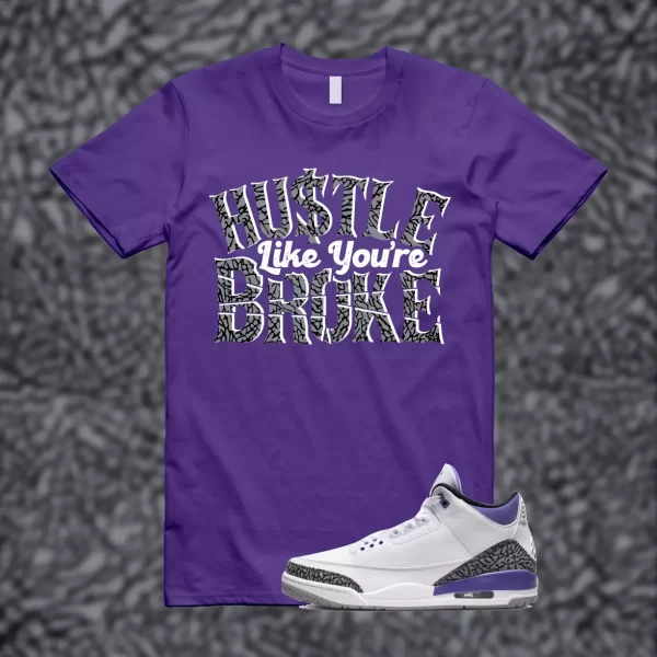 BROKE Shirt match Jordan 3 Iris Cement Grey Elephant Varsity Court Purple Jezsport.com