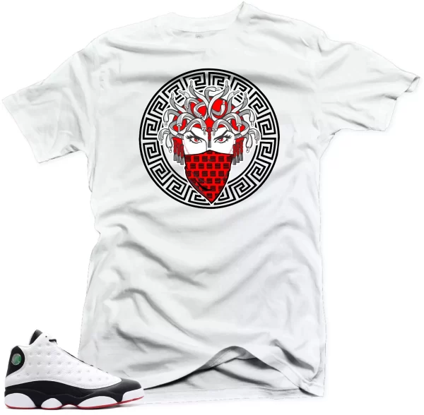 Shirt to Match Jordan 13 He Got Game Sneakers. Medusa White Tee Jezsport.com