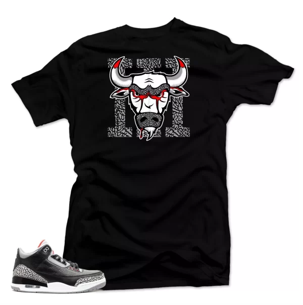 Shirt to Match Air Jordan 3 Black Cement Sneakers.Bull 3 Black Tee Jezsport.com