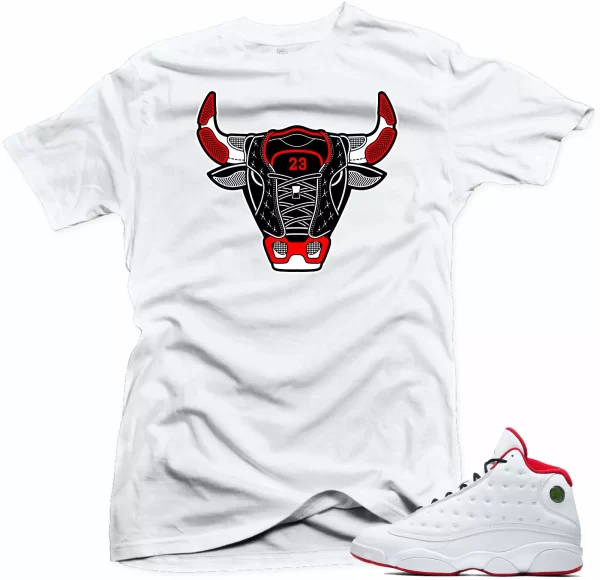 Shirt to match Air Jordan History of Flight Retro 13. Bull 13 White Tee Jezsport.com