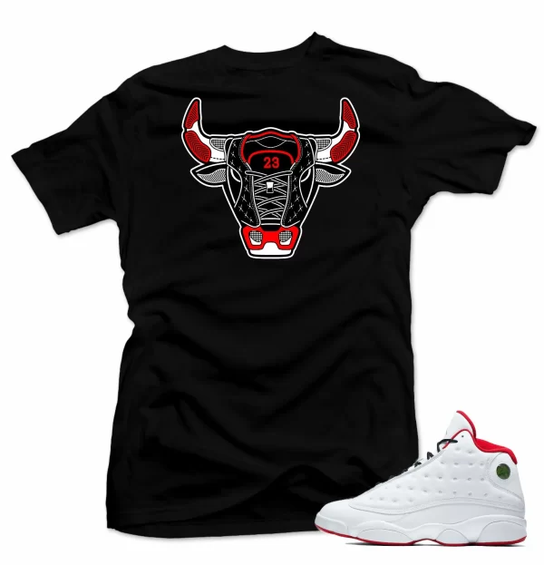 Shirt to match Air Jordan History of Flight Retro 13. Bull 13 Black Tee Jezsport.com