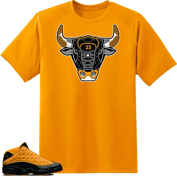 Shirt to match Air Jordan Retro 13 Chutney Sneakers. Bull 13 Gold Tee Jezsport.com