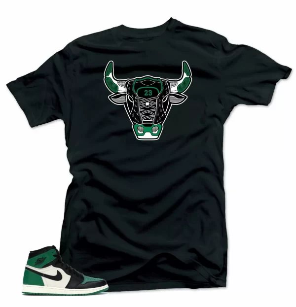 Shirt to Match Jordan Retro 1 Pine Green 2020- Bull 1 Black Jezsport.com