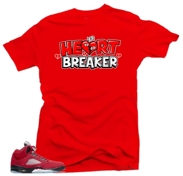 Shirt to Match Jordan Retro 5 Raging Bull Sneaker Shirts -Heart Breaker Red Jezsport.com