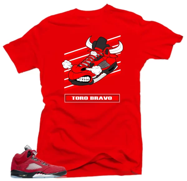 Shirt to Match Jordan Retro 5 Raging Bull Sneaker Shirts -Toro Bravo Red Tees Jezsport.com