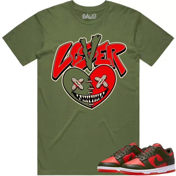 Mystic Red Dunks Shirt to Match - OLIVE LOVER LOSER BAWS Jezsport.com