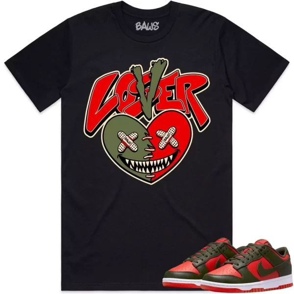 Mystic Red Dunks Shirt to Match - OLIVE LOVER LOSER BAWS Jezsport.com