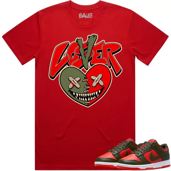 Mystic Red Dunks Shirt to Match - OLIVE LOVER LOSER BAWS Jezsport.com