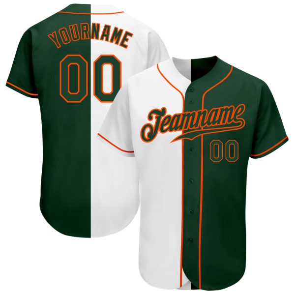 Custom Black Jersey, Personalized Black Baseball Jersey, Custom Baseball Jersey, Custom White Green-Orange Authentic Split Fashion Baseball Jersey Jezsport.com