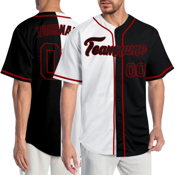 Custom Black Jersey, Personalized Black Baseball Jersey, Custom Baseball Jersey, Custom White Black-Red Authentic Split Fashion Baseball Jersey Jezsport.com