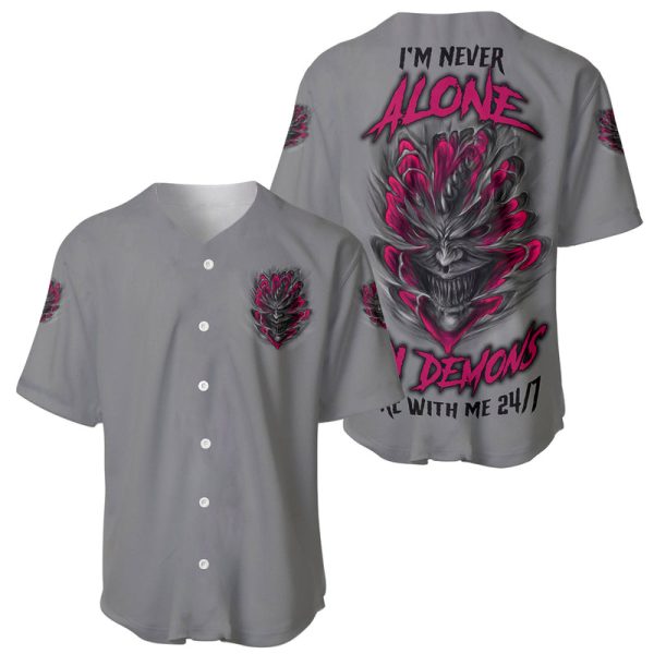 I'm Never Alone Skull Demon Baseball Jersey For Men and Women Jezsport.com