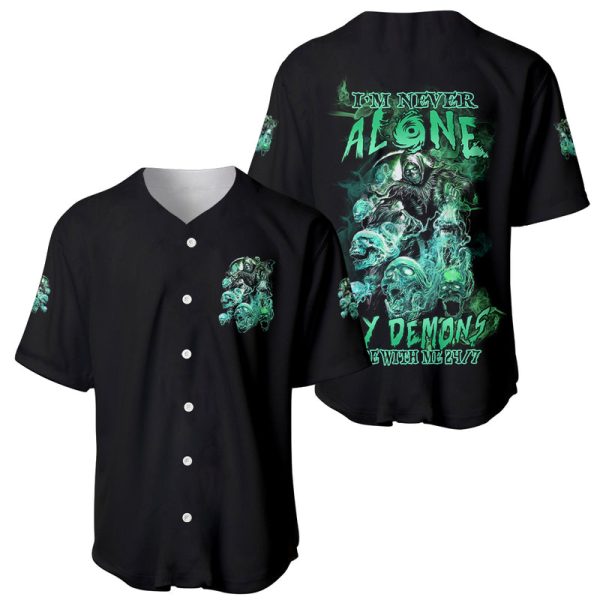 I'm Never Alone Skull Reaper Baseball Jersey For Men and Women Jezsport.com