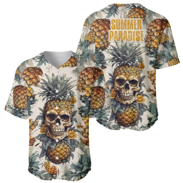 Pineapple Skull Baseball Jersey Summer Paradise For Men and Women Jezsport.com