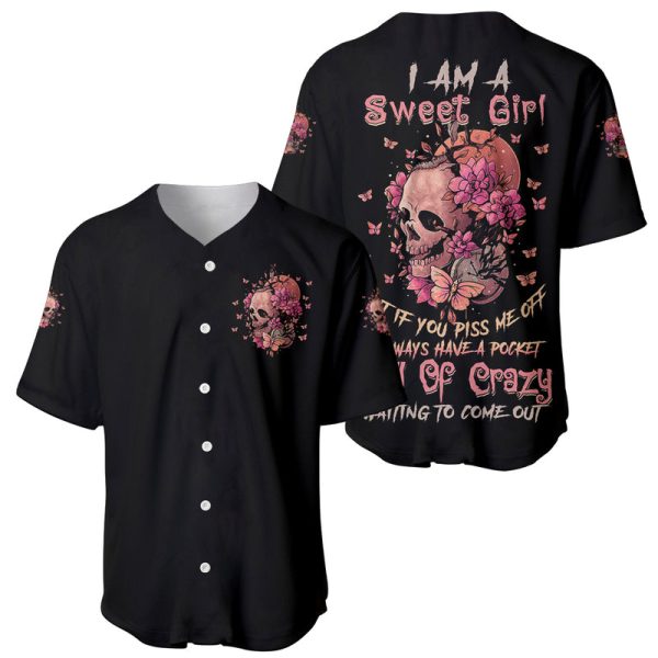 I Am A Sweet Girl Flower Skull Baseball Jersey For Men and Women Jezsport.com