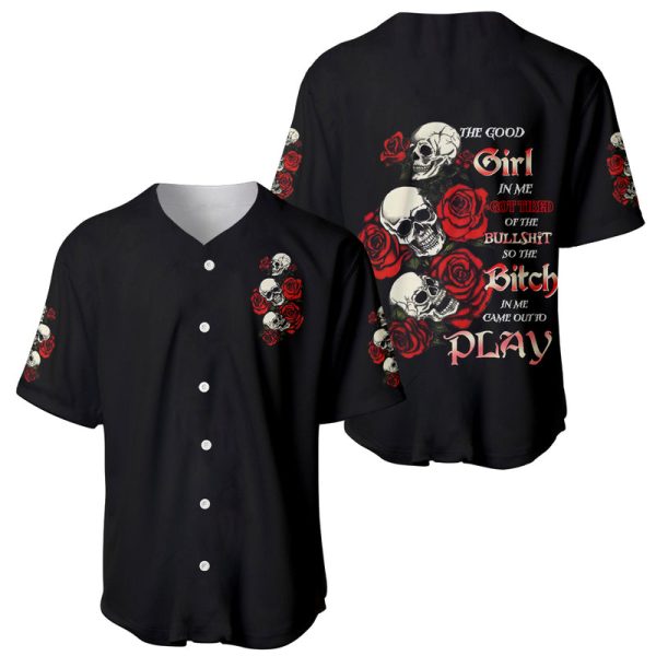 The Good Girl In Me 3 Skulls Rose Vintage Baseball Jersey For Men and Women Jezsport.com