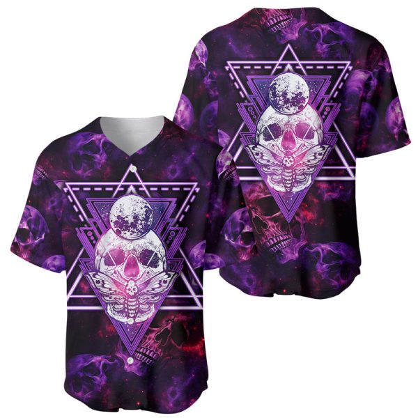 Skull and Moth Baseball Jersey Fantasy Cosmic Abstract - Grunge Purple Art For Men and Women Jezsport.com