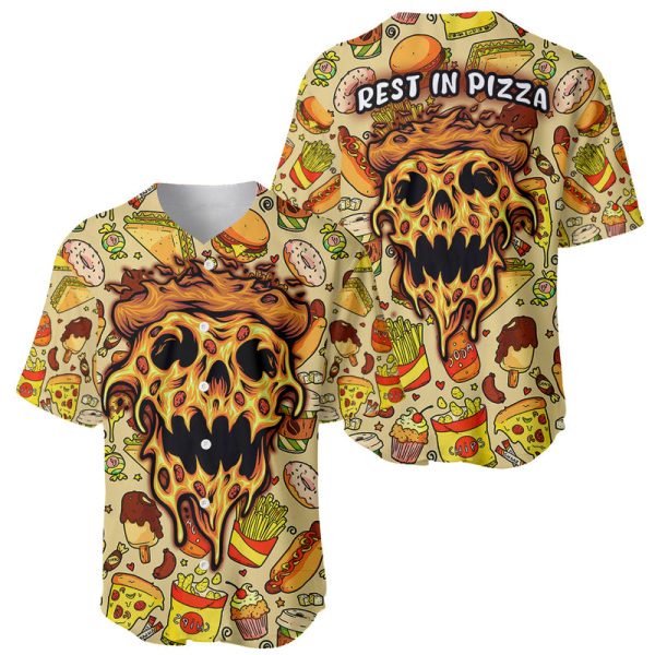 Skull Pizza Pattern Baseball Jersey Rest In Pizza For Men and Women Jezsport.com