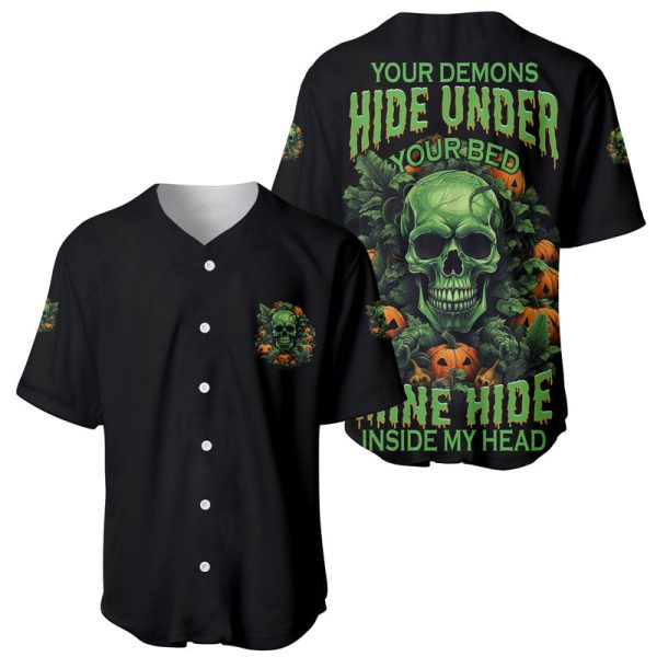 Your Demons Hide Under Your Bed Skull Halloween Baseball Jersey For Men and Women Jezsport.com