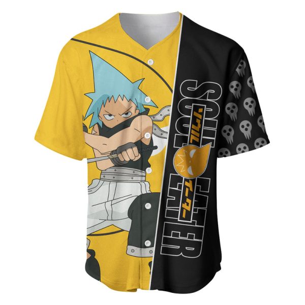 Black Star Soul Eater Baseball Jersey Anime Art Mix With Skull Pattern Style For Men and Women Jezsport.com