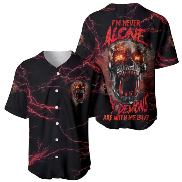 I'm Never Alone Skull Demon Baseball Jersey For Men and Women Jezsport.com