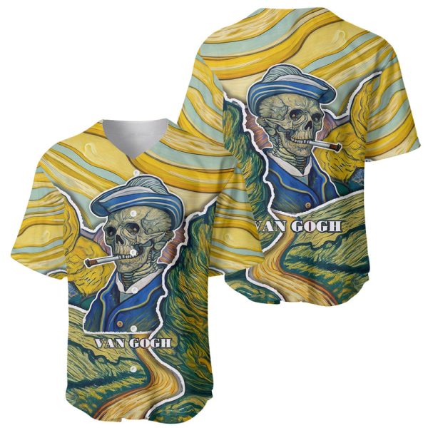 Vincent Van Gogh Skull Baseball Jersey For Men and Women Jezsport.com