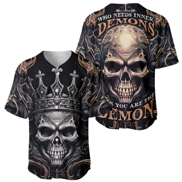 Skull Fantasy Baseball Jersey Who Needs Inner Demons When You Are The Demon For Men and Women Jezsport.com