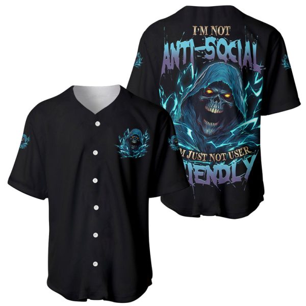 I'm Not Anti-social Mad Reaper Skull Baseball Jersey For Men and Women Jezsport.com