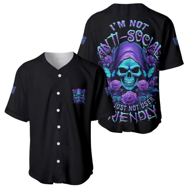 I'm Not Anti-social Mad Reaper Skull Baseball Jersey For Men and Women Jezsport.com