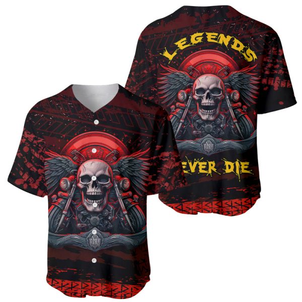 Skull Biker Baseball Jersey Legend Never Die For Men and Women Jezsport.com