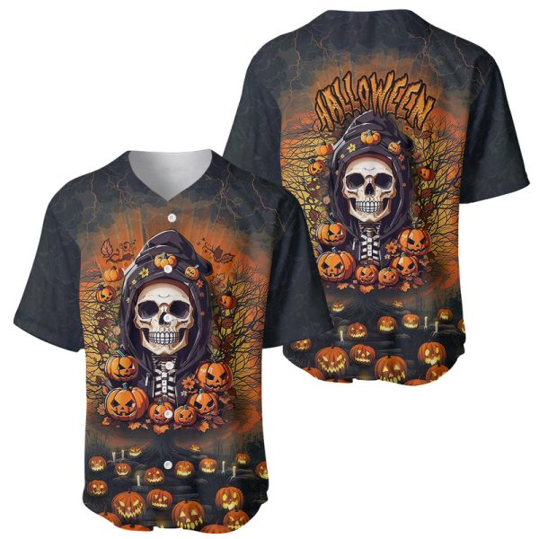 Halloween Skull Baseball Jersey Pumpkin-Themed For Men and Women Jezsport.com