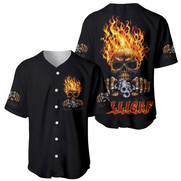 Dilligaf Flame Skull With G Baseball Jersey For Men and Women Jezsport.com