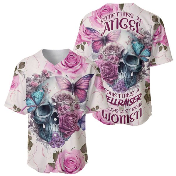 Women Skull Baseball Jersey Some Time An Angel Hellraiser Always A Strong Women For Men and Women Jezsport.com