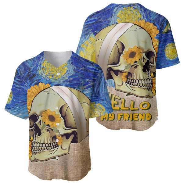 Van Gogh Style Skull Baseball Jersey Hello My Friend For Men and Women Jezsport.com