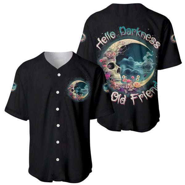 Hello Darkness My Old Friend Crescent Moon Skull Baseball Jersey For Men and Women Jezsport.com