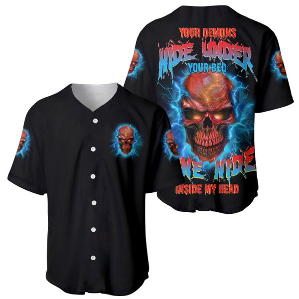 Your Demons Hide Under Your Bed Thunder Skull Baseball Jersey For Men and Women Jezsport.com