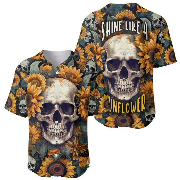 Shine Like A Sunflower Skull Baseball Jersey For Men and Women Jezsport.com