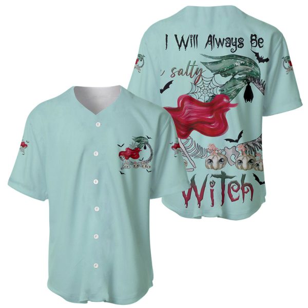 Salty Witch Mermaid Halloween Baseball Jersey For Men and Women Jezsport.com