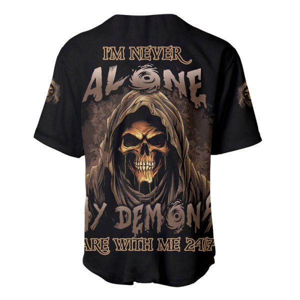 I'm Never Alone Skull Reaper Baseball Jersey Jezsport.com