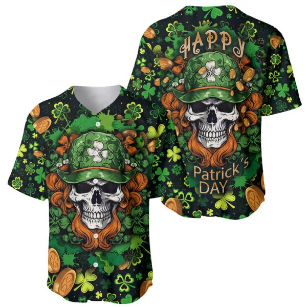 Happy St. Patrick's Day Skull Baseball Jersey For Men and Women Jezsport.com