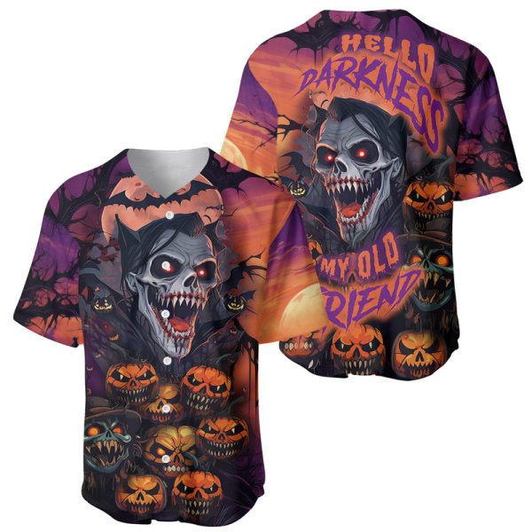 Halloween Skull Baseball Jersey Hello Darkness My Old Friend For Men and Women Jezsport.com